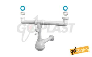 Sifone a fiasco per lavello doppio con due riduzioni M1″1/2-F1″1/4