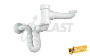 Kit di scarico a L per lavello doppio con GoFlex TOP QUALITY salvaspazio 1″1/2x32/40